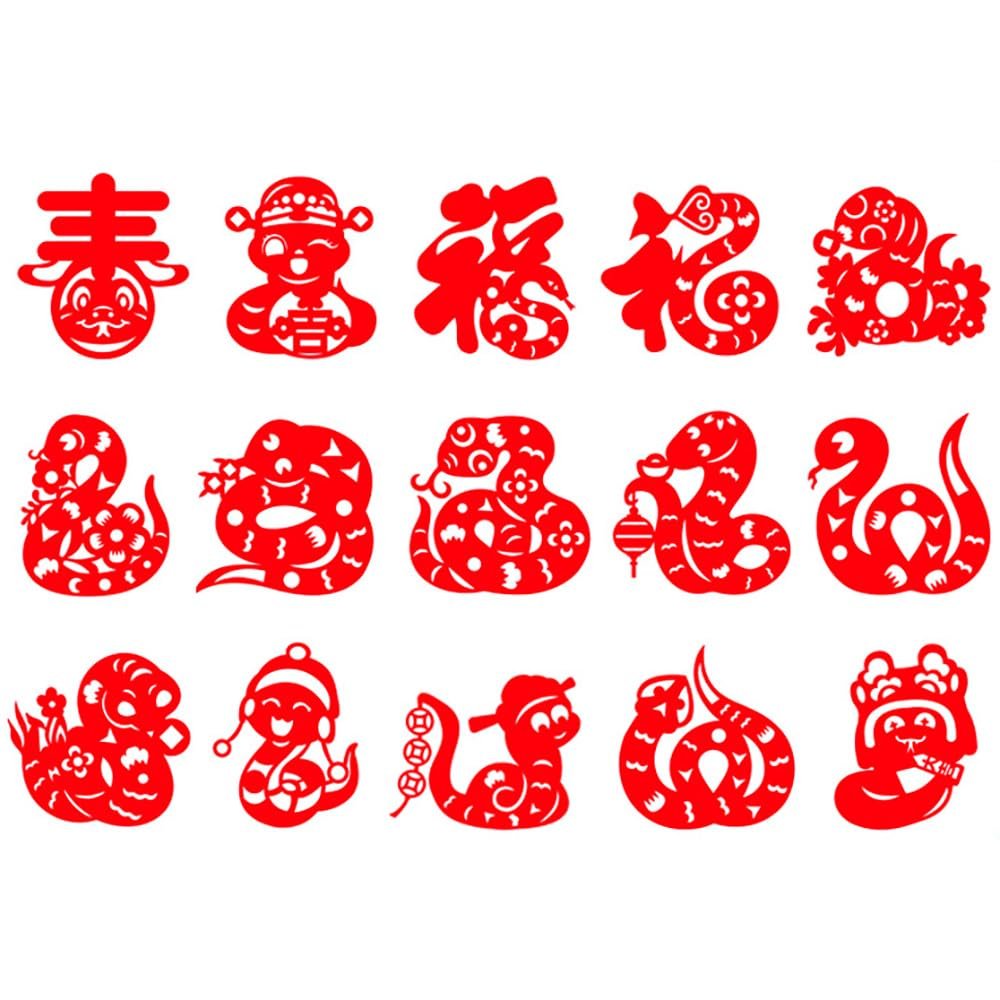 15PCS/30PCS/32PCS/48PCS/72PCS Chinese Paper Cutting Kit, Fun Paper Art Crafts Kits for Window Decoration Spring Festival Chinese New Year Celebration Activity, Creative Handmade Paper-Cut