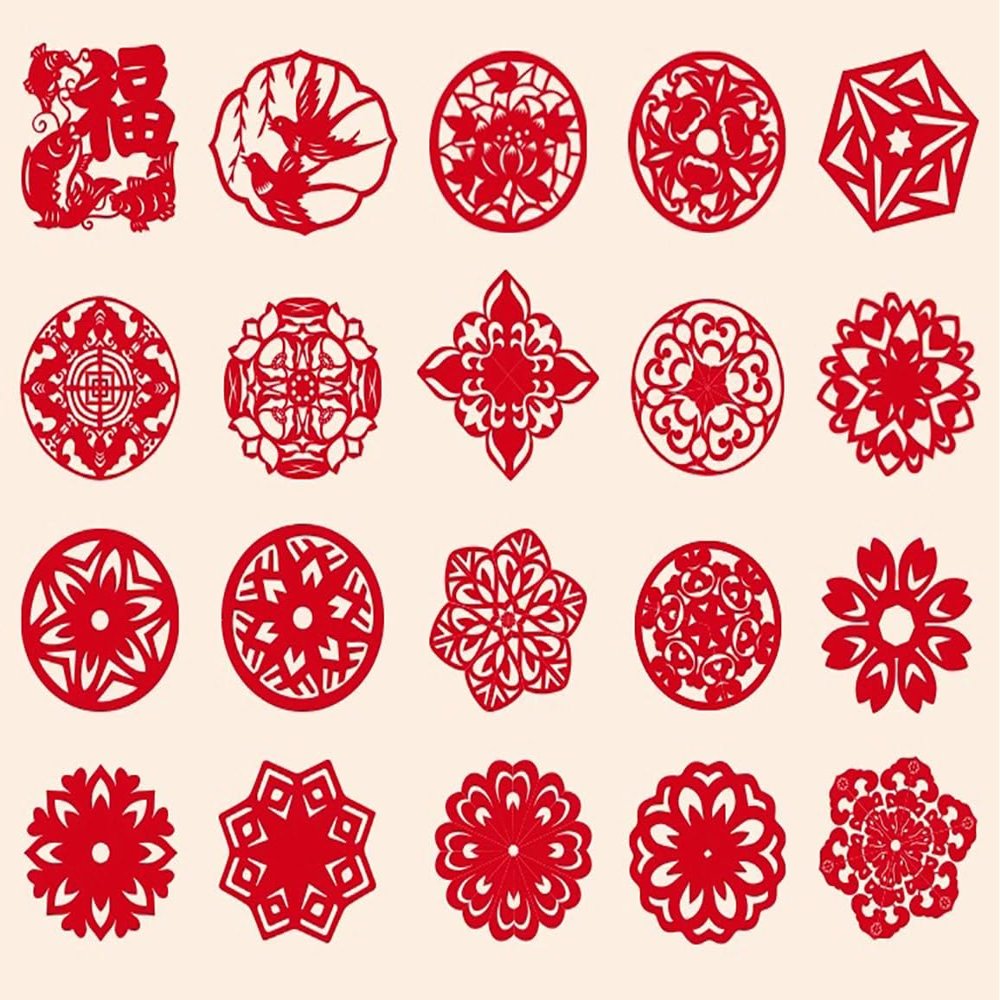 15PCS/30PCS/32PCS/48PCS/72PCS Chinese Paper Cutting Kit, Fun Paper Art Crafts Kits for Window Decoration Spring Festival Chinese New Year Celebration Activity, Creative Handmade Paper-Cut