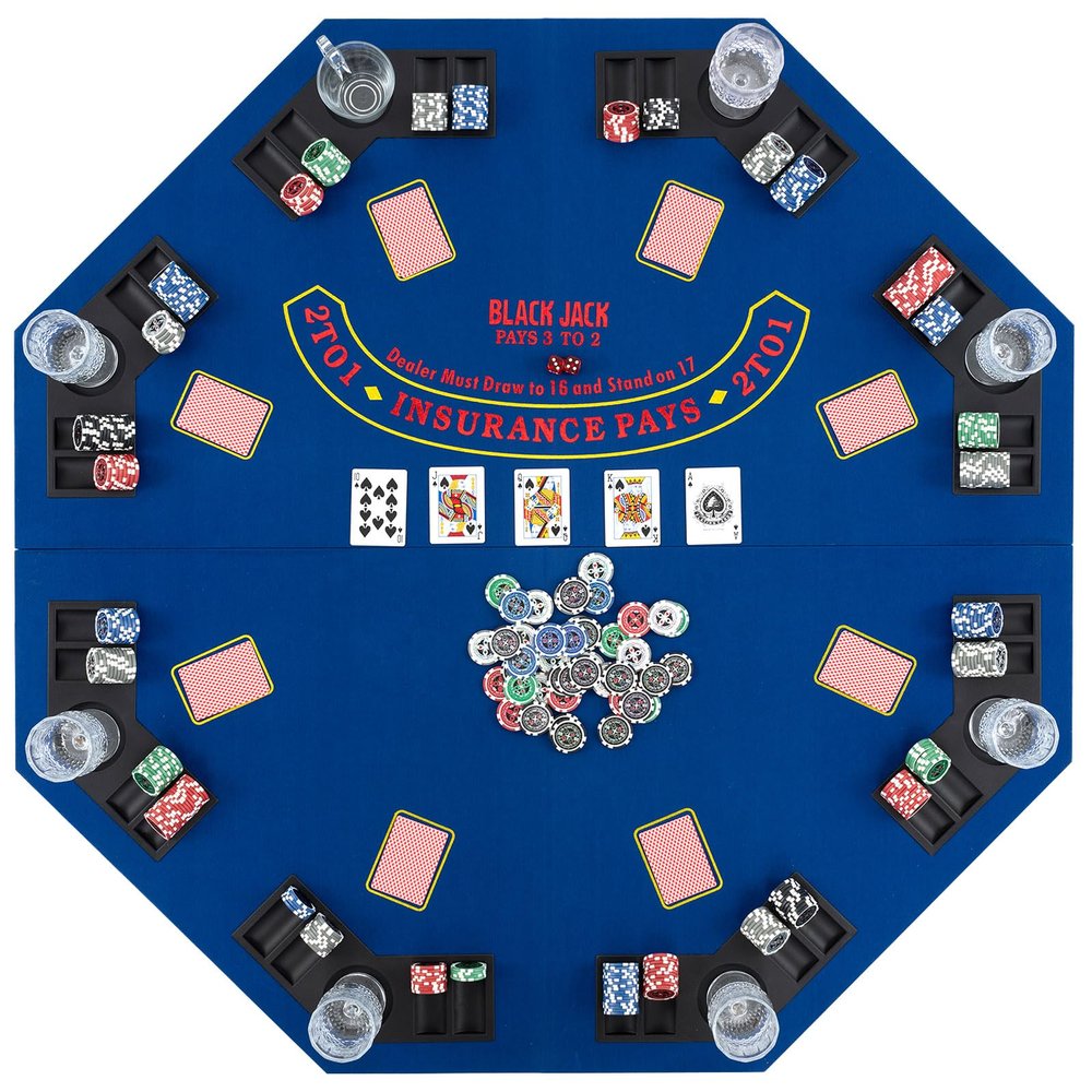 Giantex 48" Poker Table Top - 8 Player Foldable Texas Holdem Poker Table Topper w/Carrying Bag, Cup Holders, Chip Trays, Portable Anti-Slip Blackjack Octagonal Poker Mat Layout for Card Casino Game