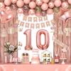 10th Birthday Decorations for Girls, Happy 10 Birthday Decorations for Her, Rose Gold Birthday Party Supplies with Banner, Number Balloons, Fringe Curtains, Hanging Swirls, Foil Balloons view 1