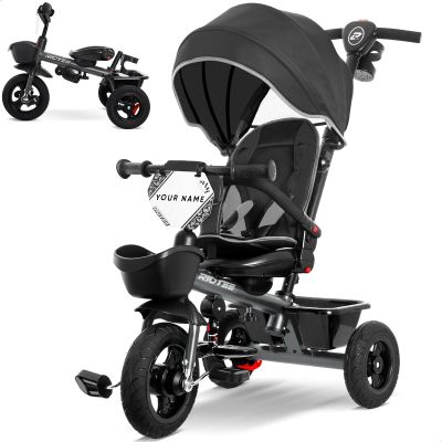 RIDYEE 7-in-1 Tricycle for 18 Months to 5 Years, All-Terrain Rubber Tires, Dual Wheel Brakes, Rotatable Seat for Toddlers 1.5-3, Tricycle for 3-5 Years with DIY Stickers, Grey