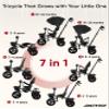 RIDYEE 7-in-1 Tricycle for 18 Months to 5 Years, All-Terrain Rubber Tires, Dual Wheel Brakes, Rotatable Seat for Toddlers 1.5-3, Tricycle for 3-5 Years with DIY Stickers, Grey view 2