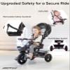RIDYEE 7-in-1 Tricycle for 18 Months to 5 Years, All-Terrain Rubber Tires, Dual Wheel Brakes, Rotatable Seat for Toddlers 1.5-3, Tricycle for 3-5 Years with DIY Stickers, Grey view 4