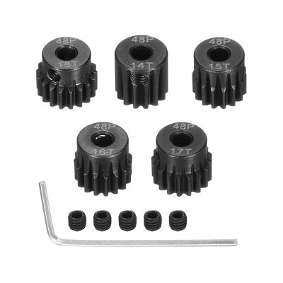 Rebower 48 P Steel Pinion Gear Set 14T 15T 16T 17T 18T for 3.175 mm Shaft Hardened Steel Pinion Gear with Screws and Hexagonal Wrench for RC Car Motor