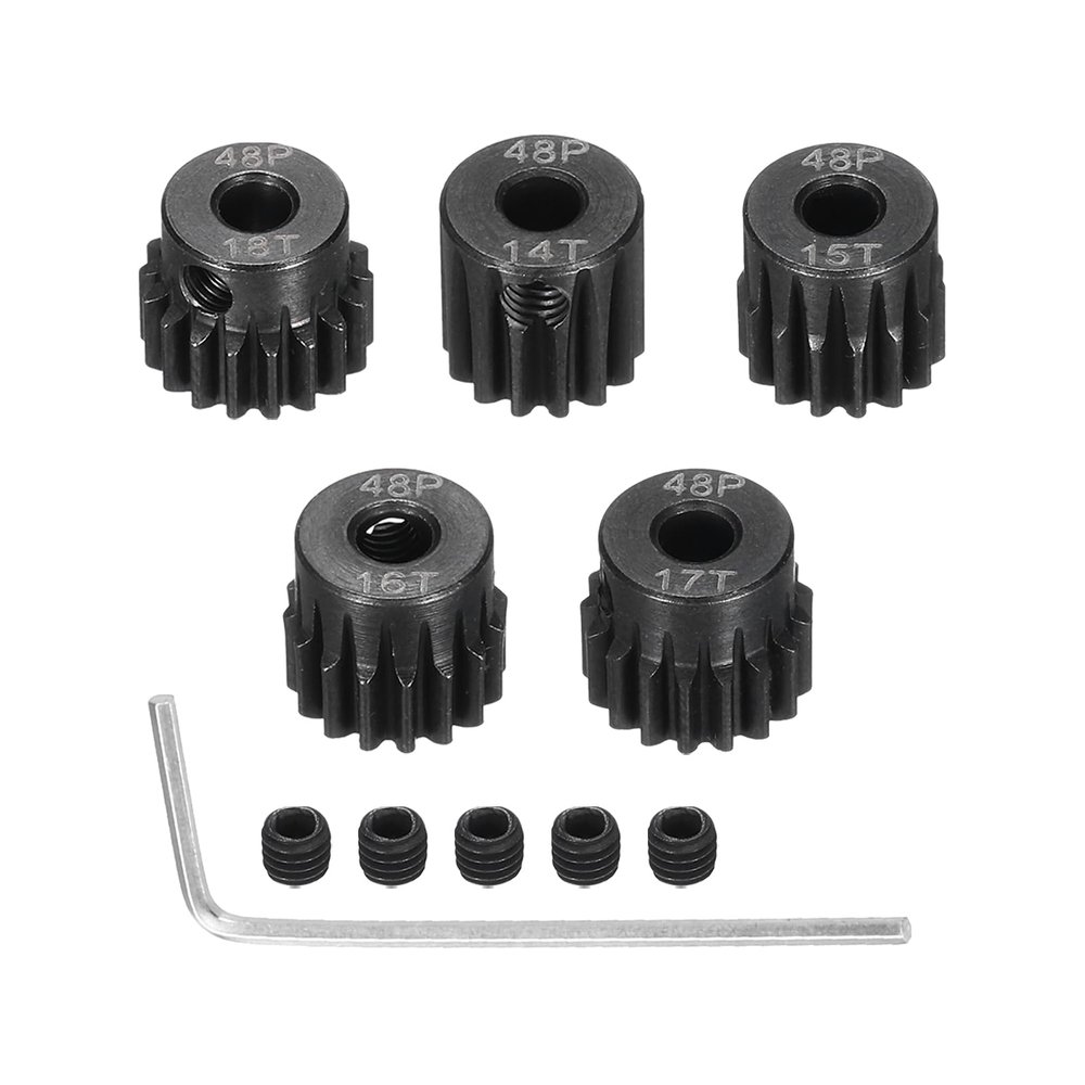 Rebower 48 P Steel Pinion Gear Set 14T 15T 16T 17T 18T for 3.175 mm Shaft Hardened Steel Pinion Gear with Screws and Hexagonal Wrench for RC Car Motor