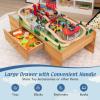 CHEFJOY Train Table, 100-Piece Wooden Kids Activity Table with Storage Drawer, Tracks, Trains, Cars, Train Track Set with Reversible Tabletop, Train Table Set for Toddlers 3-5, Gift for Boys Girls view 4