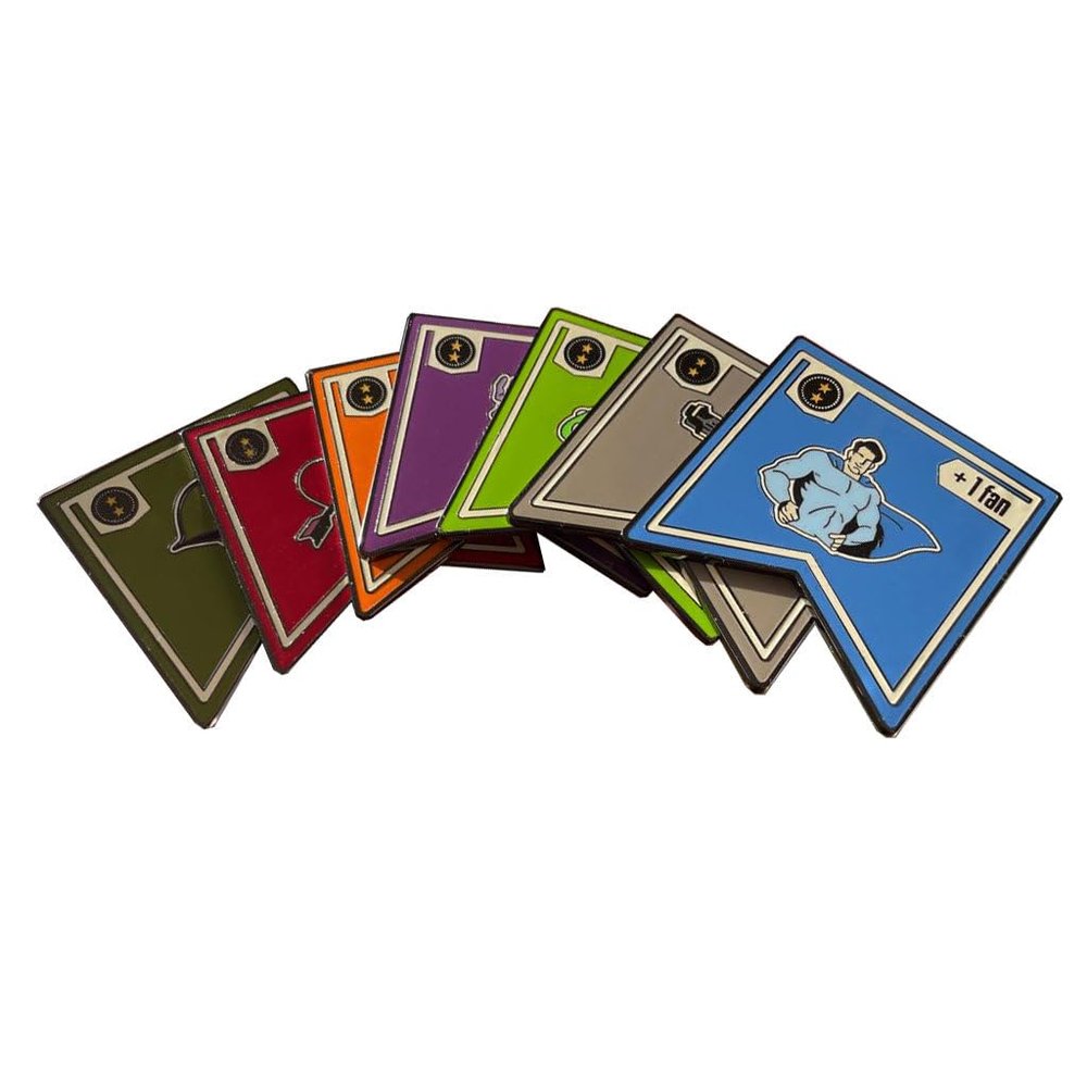 Age of Comics: The Golden Years | Enamel Tokens | Deluxe Game Accessory Featuring 7 Comic Genre Tokens | Durable, Vibrant Upgrade for Your Board Game Experience