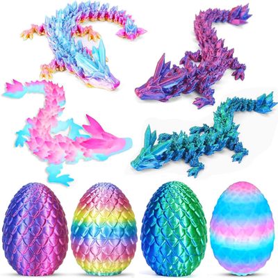 Ivrmtal 4PCS 3D Printed Dragon Eggs with Dragon Inside, 3D Printing Animals Fidget Dragon Toys for Kids & Adults Articulated Crystal Dinosaur Eggs Easter Basket Stuffers Easter Eggs for Kids