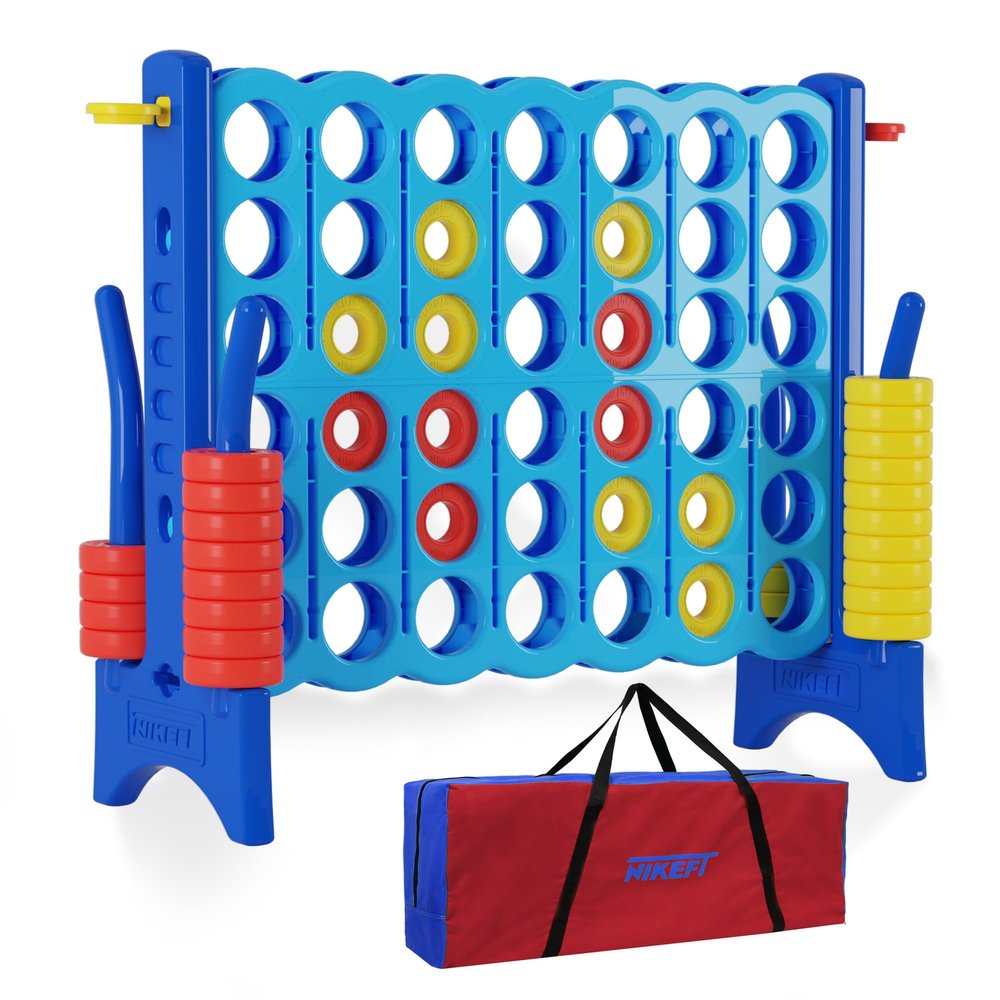 n1keft Jumbo 4 in a Row Game Set,4FT Giant Game Set with Carry Bag&44 Pieces Rings&Cup Holder,Indoor/Outdoor Yard Game for Adults&Kids-Fun Family&Party Game-Boosts-Brain Power (Sky&Ocean Blue)