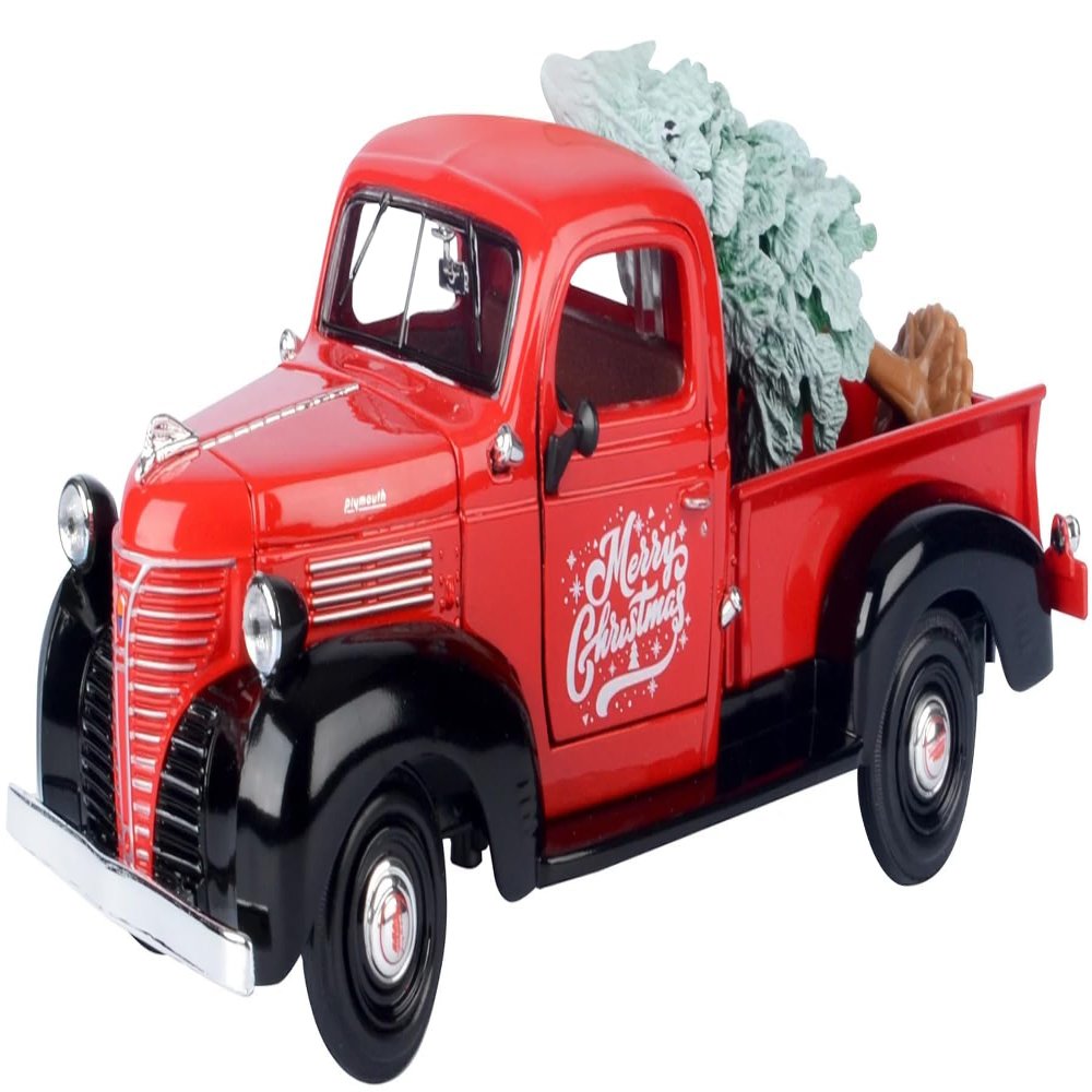 1941 Pickup Truck Red and Black Merry Christmas with Tree Accessory 1/24 Diecast Model Car 73278RBIXMT