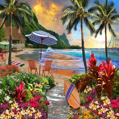 VCC Hawaiian Beach Jigsaw Puzzle 1000 Piece - Finished Size 26 5/8" x 19 1/4" - Fully Interlocking & Randomly Shaped Pieces