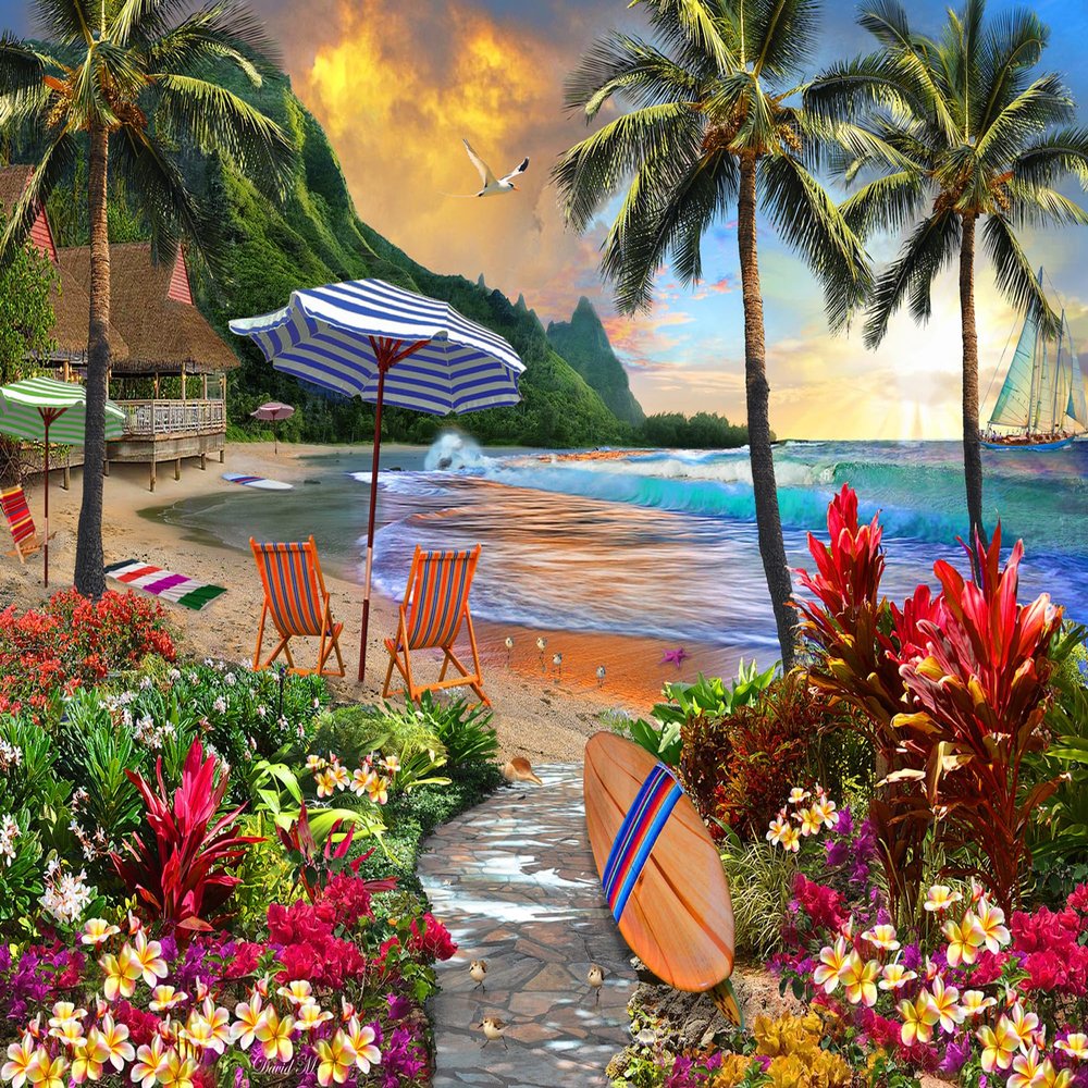 VCC Hawaiian Beach Jigsaw Puzzle 1000 Piece - Finished Size 26 5/8" x 19 1/4" - Fully Interlocking & Randomly Shaped Pieces