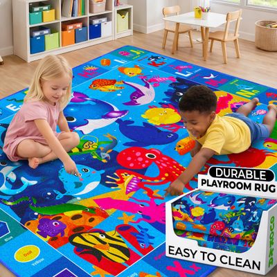 QUOKKA Small Classroom Ocean Rug for Kids - 60x41 ABC Rugs for Playroom - Bedroom Alphabet Learning Area Rug - Ocean Toddler Rugs Boys and Girls - Kids Room Carpet