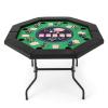 GOFLAME 48 Foldable Poker Table for 8 Players, Blackjack Texas Holdem Table with Padded Rails, Cup Holders, Folding Legs, Octagon Poker Card Board Game Table for Family Game Casino, Green view 1