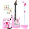 Best Choice Products Toy Kids Guitar Play Set Bundle, Pretend Play Toddler Electric Guitar Kit with Interactive Microphone, Amp, Whammy Bar, 6 Demo Songs and 2 Sticker Sheets - Soft Pink view 1