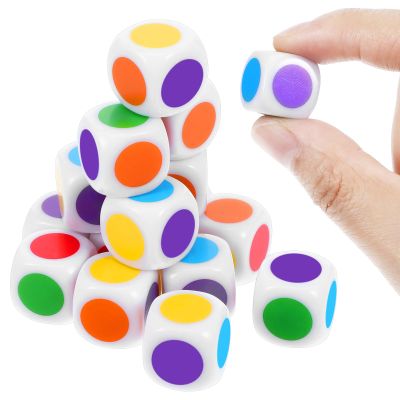 AOZUO 20pcs Colored Dice Set, 16MM Blank on Each Face D6 Dice, Round Corner, Acrylic Material, Colorful