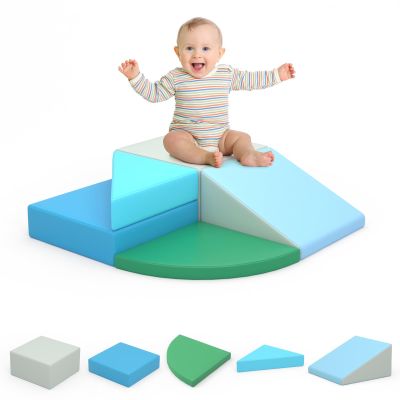 DUSACOM Climbing Blocks for Toddlers 1-3 Inside, 4-Pieces Soft Play Climbing for Toddlers for Child Development, Safe Climb and Crawl Activity Play Set, Waterproof and Easy to Clean (Blue-Green 5PC)