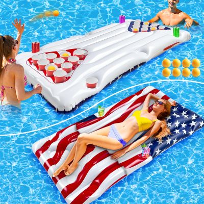 2 in 1 Patriotic Pool Float & Pong Toss Games Table with 8 Balls (No Cup)