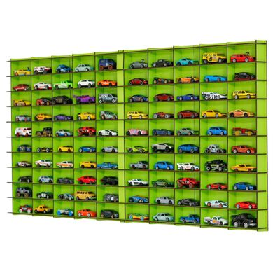 100 Car 1/64 Model Car Display Case, Toy Car Storage Organizer, Cars Storage Showcase ,Wall Mounted & Durable Die-Cast Car Storage Organizer with Handle for 1:64 Scale Vehicles , (Green)