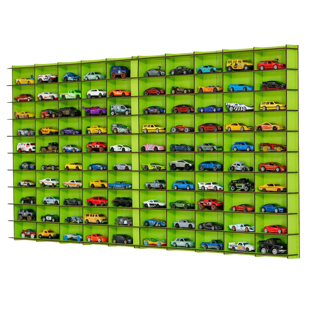 100 Car 1/64 Model Car Display Case, Toy Car Storage Organizer, Cars Storage Showcase ,Wall Mounted & Durable Die-Cast Car Storage Organizer with Handle for 1:64 Scale Vehicles , (Green)