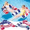2 Pack Inflatable Pool Floats Chair Adults, American Flag Pool Lounge Chair with Cup Holders & Backrest, Blow Up Patriotic Swimming Floating Water Pool Floaties for 4th of July Party Summer Beach Lake view 1
