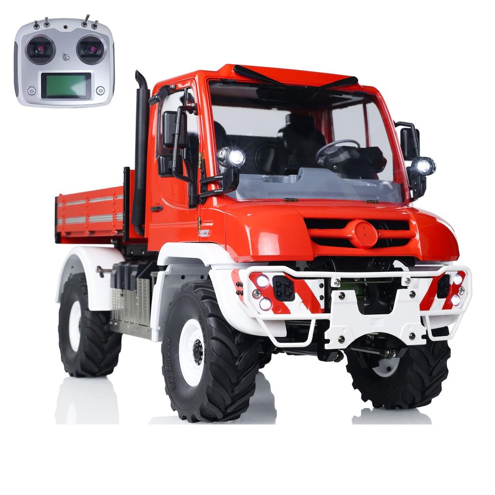wheelfun 1/10 Metal Bucket RC Off-Road Vehicles U423 4x4 Remote Control Crawler Car Model 2-Speed Transmission Differential-Lock Axles Light Sound Hobby Grade Model(Orange Red White)