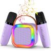 Mini Karaoke Machine with 2 Mics, Wireless Microphones for Kids Adults Toddler with LED Party Lights, Kids Microphone Christmas Birthday Gift for Girls Toys 4, 5, 6, 7, 8, 10 12+ Years Old Purple view 1