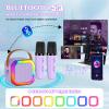 Mini Karaoke Machine with 2 Mics, Wireless Microphones for Kids Adults Toddler with LED Party Lights, Kids Microphone Christmas Birthday Gift for Girls Toys 4, 5, 6, 7, 8, 10 12+ Years Old Purple view 2