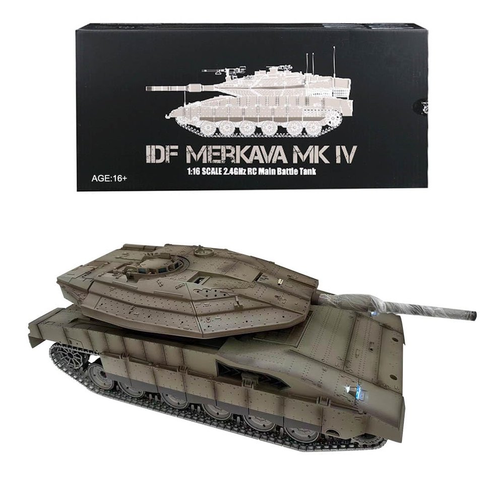 BrickCraftWorks RC Military Tank That Shoot, 1/16 Israel Merkava-IV 2.4G RC Infrared Combat Tank Military Vehicle Model with Sound and Light Effects