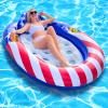 72"x59" Patriotic Pool Lounger Float with Detachable Headrest, Double Snack & Drink Holders Extra Large Oval Inflatable Pool Float for Adults, 4th of July Party, Pool, Lake view 1
