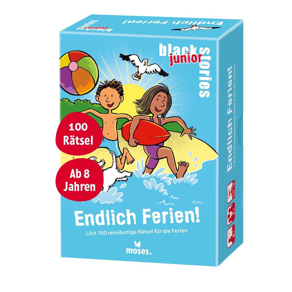 moses. Black Stories Junior  Endlich Ferien! XXL Puzzle Fun with 100 Travel Puzzles for Children from 8 Years, 100 Cards with Children's Puzzles for an Exciting Holiday Season