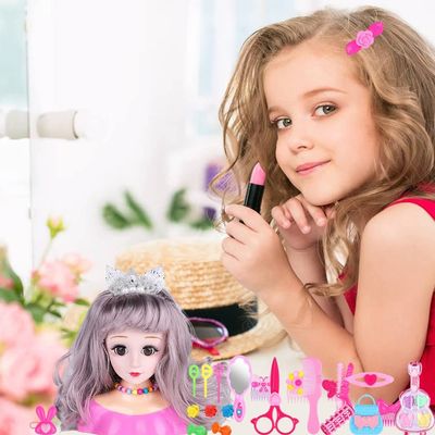 25Pcs Hairdressing Makeup Dolls H Styling Model Doll Head Styling Playset Toys H Accessories Playset for Girls Children Lifelike Appearance Can Practice Styling Makeup The