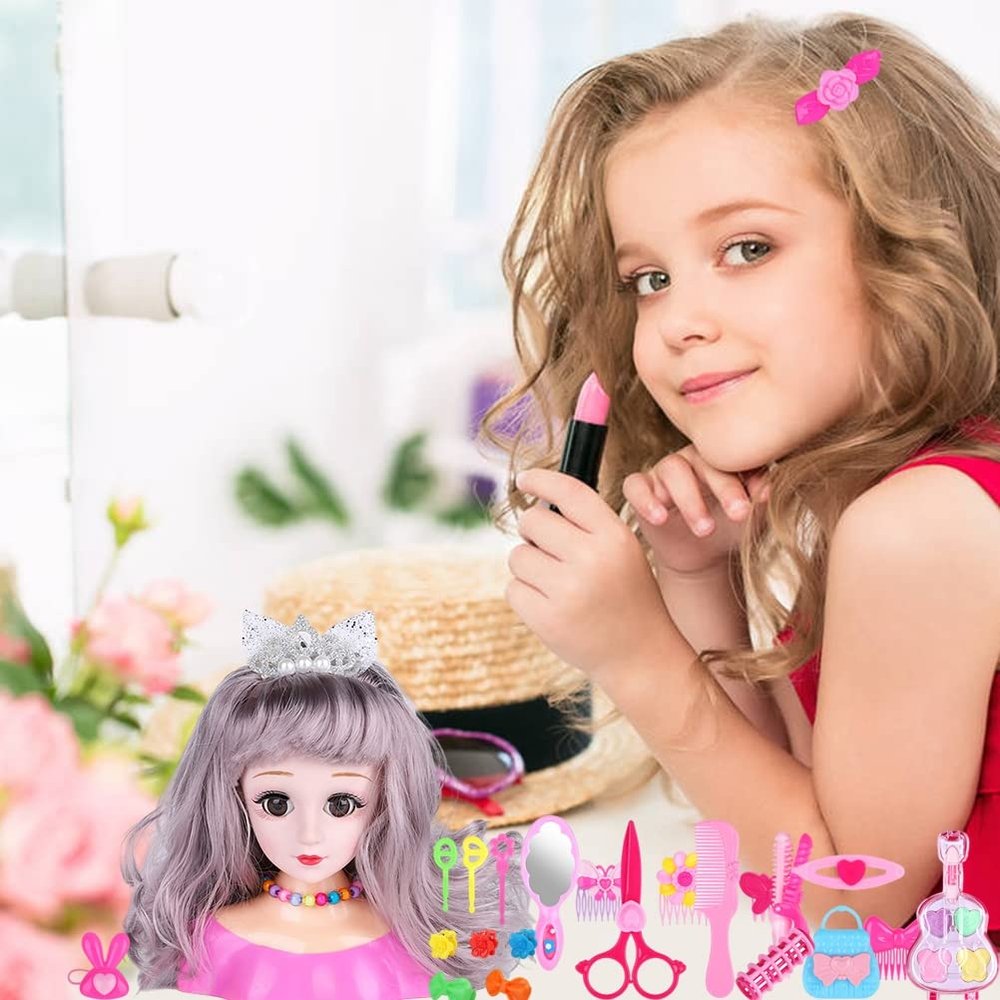 25Pcs Hairdressing Makeup Dolls H Styling Model Doll Head Styling Playset Toys H Accessories Playset for Girls Children Lifelike Appearance Can Practice Styling Makeup The