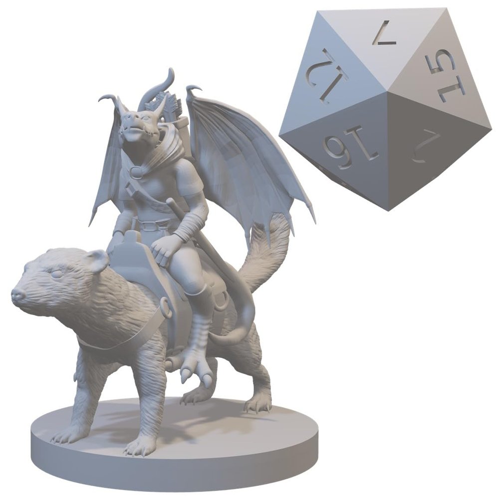 Ranger Miniatures for DND Pathfinder RPG Unpainted Resin 28mm-32mm 3D Printed (Winged Kobold Ranger on a Dire Weasel)