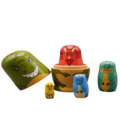 UNIORNA Handcarved Handrawn Cartoon Animal-Shaped Russian Nesting Dolls Matryoshka Dolls Adorable Cute Novel Gift Present for Adult Lover Family Friends Set of 5 (Dinosaur)