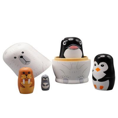 UNIORNA Handcarved Handrawn Cartoon Animal-Shaped Russian Nesting Dolls Matryoshka Dolls Adorable Cute Novel Gift Present for Adult Lover Family Friends Set of 5 (Polar Bear)