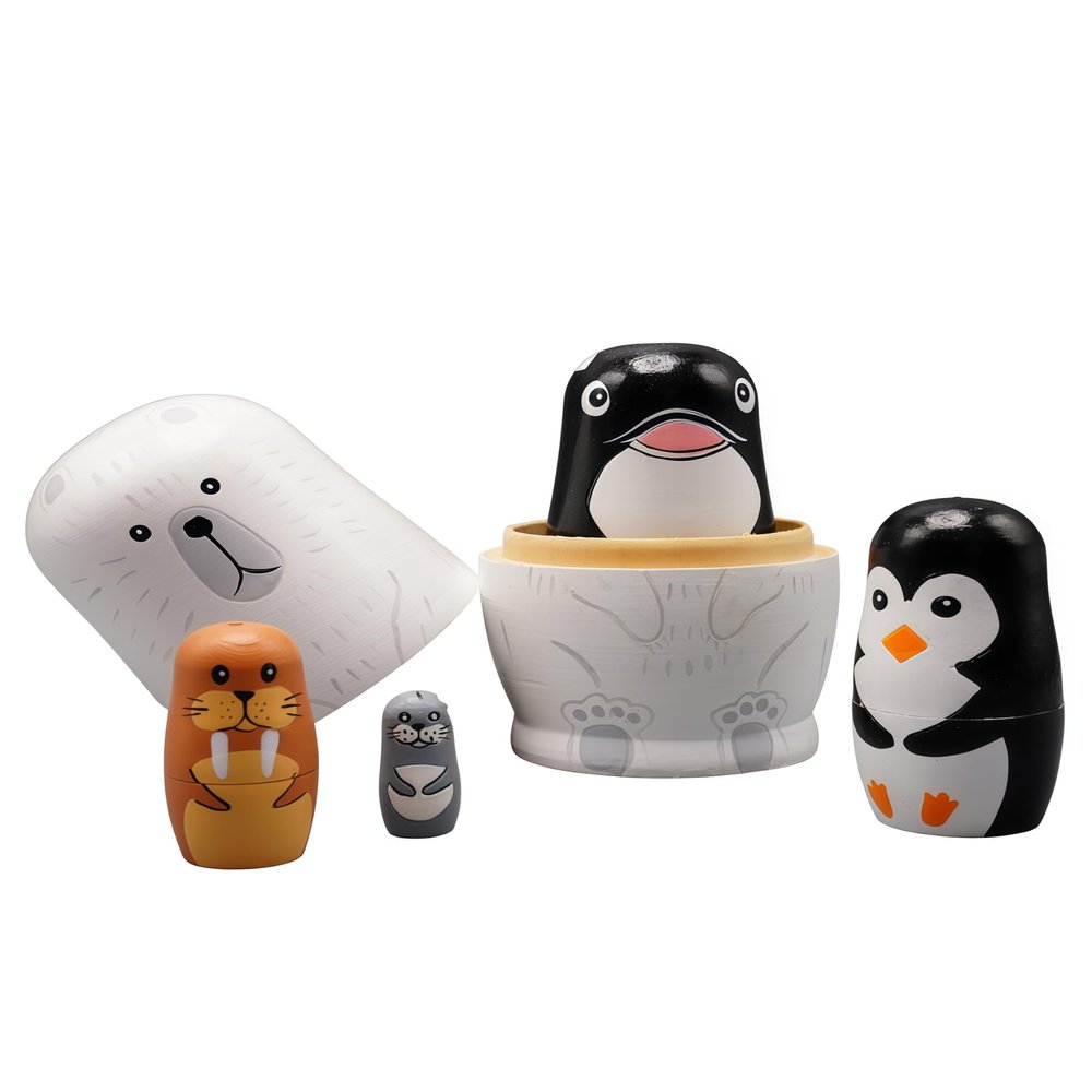 UNIORNA Handcarved Handrawn Cartoon Animal-Shaped Russian Nesting Dolls Matryoshka Dolls Adorable Cute Novel Gift Present for Adult Lover Family Friends Set of 5 (Polar Bear)