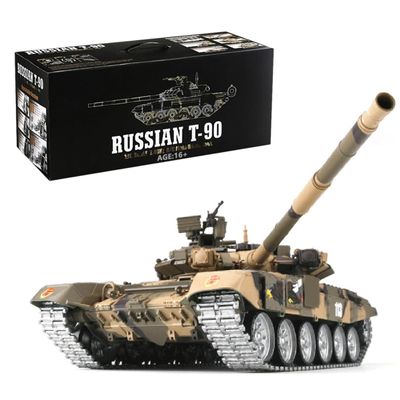 DERELOAS Large RC Tank for Adults- 1/16 Russian T-90 2.4G RC Tank That Shoots with Metal Gearbox Extendable Barrel Sounds Light Smoke Effect, RC Military Vehicle Model Toy Gift (Yellow)