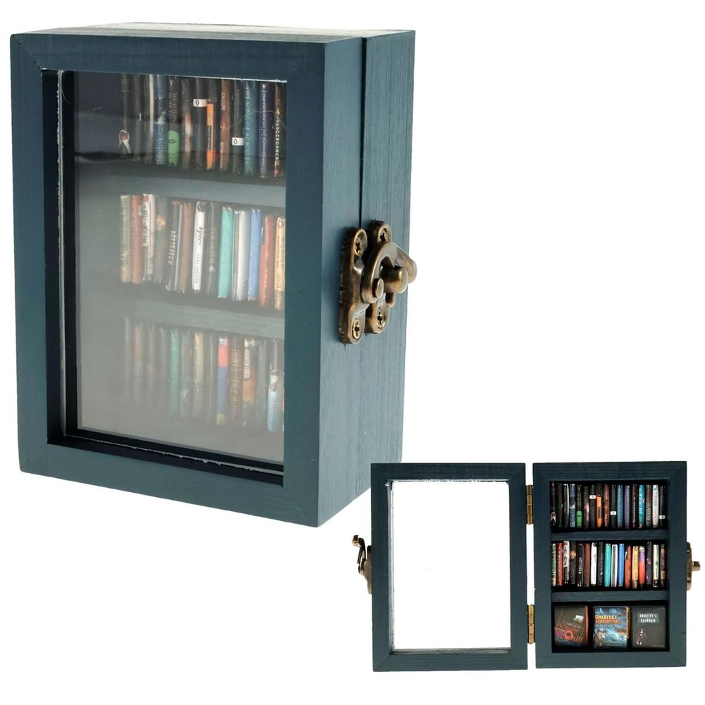 CHANGLKJ Pocket Anxiety Bookshelf, Wooden Tiny Book Library, Stress Reliever Miniature Bookshelf Decoration with 60 Miniature Book Models, Sturdy Odorless, Shake Away Your Anxiety, for Gift, Decor