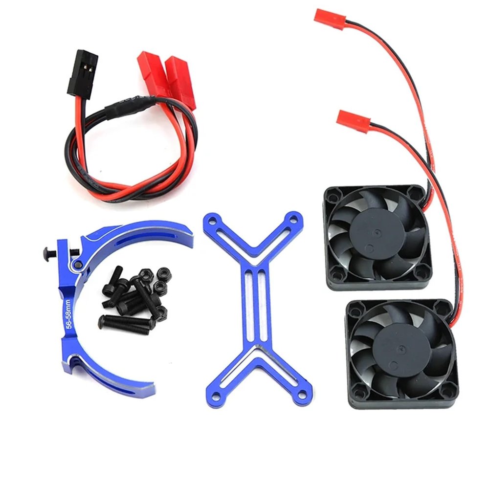 5687 56113 Motor Heat Sink Dual Cooling Fan Heatsink 56-58mm for 1/5 for Trax-xas for XMA-XX XRT for ARR-ma for Out-cast RC Car Upgrade Parts(Blue)