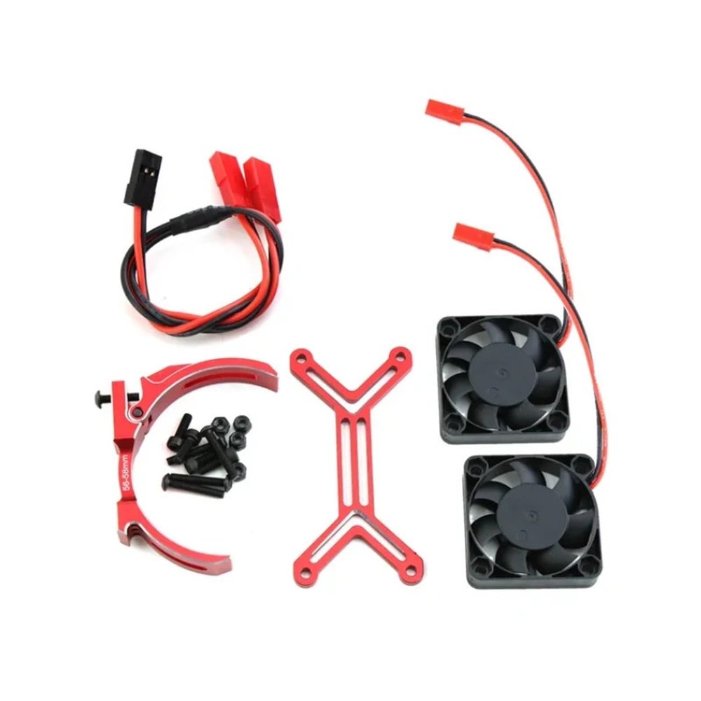 5687 56113 Motor Heat Sink Dual Cooling Fan Heatsink 56-58mm for 1/5 for Trax-xas for XMA-XX XRT for ARR-ma for Out-cast RC Car Upgrade Parts(Red)