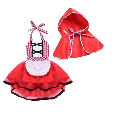 PENNSOY Baby Girl Christmas Halter Plaid Dress Red Cloak Little Red Riding Hood Outfits Party Cosplay Costume (Red, 0-6m)