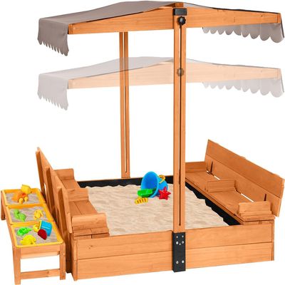AIVITUVIN Sandbox with Lid, Sand Boxes for Kids Outdoor, 47.2 Inch Sand, UV Resistant & Adjustable Height Roof, Gift for Kids Ages 4-8 (Sandbox + 3 Toy Bins)