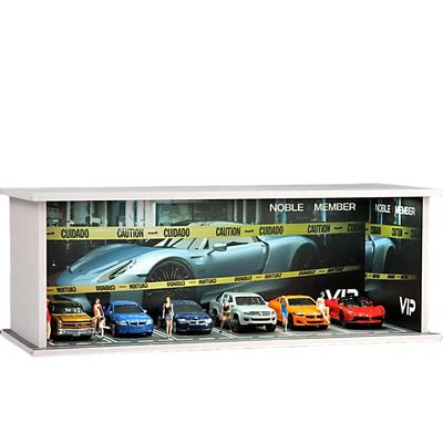 Display Case for Hot Wheel with LED Light Stackable Mega Garage Storage for 1:64 Matchbox & Diecast Cars 6-Slot Parking Diorama with Illuminated Showcase (Caution-line)