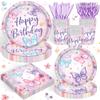 120PCS Butterfly Birthday Party Supplies Butterfly Themed Party Decorations for Girls Tableware Plates Napkins Party Supplies Serves 20 Guests view 1