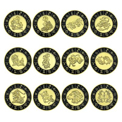 12pcs/Set Twelve Constellation Commemorative Coins Lucky Challenge Commemorative Badge with Plastic Case Metal Relief Crafts