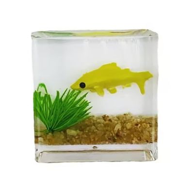 Yellow Goldfish Charm of A Mini Tank with This 1:12 Scale Miniature Square Fish Tank Realistic Glass Decor for Dollhouse Display Captivating Miniature for Crafts Ornaments Handmade Landscape