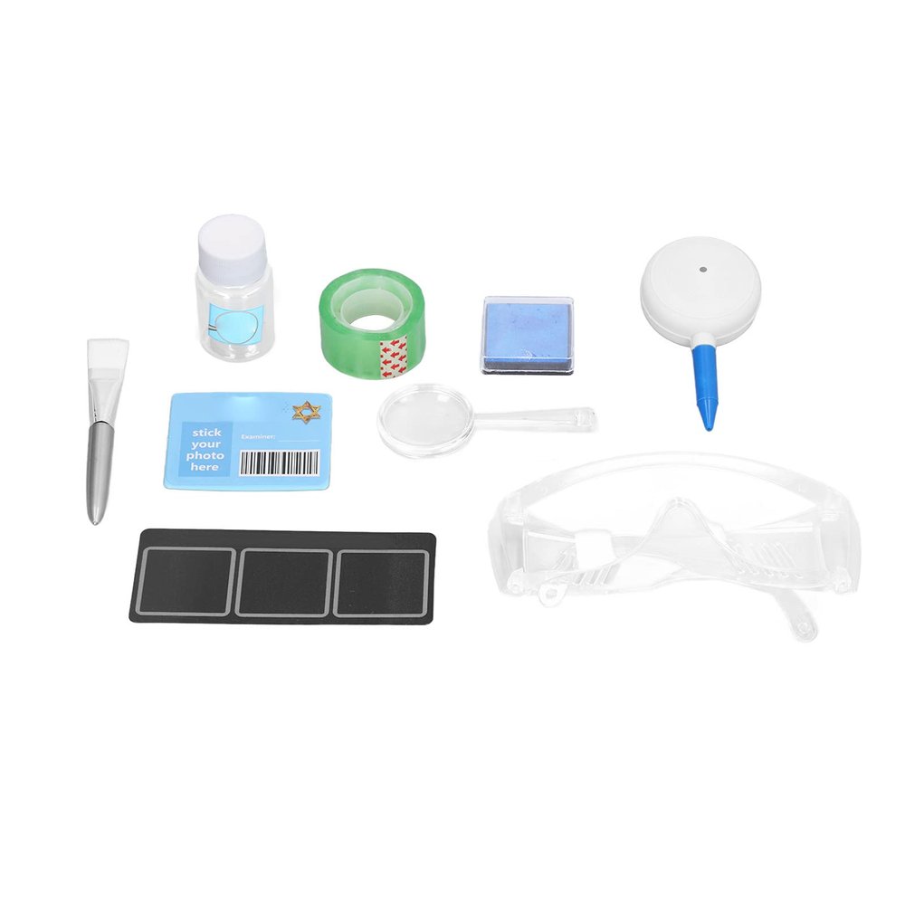 Kids Fingerprint Recognition Playset Exercise Logic Reasoning, Cultivate Problem Solving and Observation with Goggles, Brush, Magnifying Glass for Sleuths and Detectives