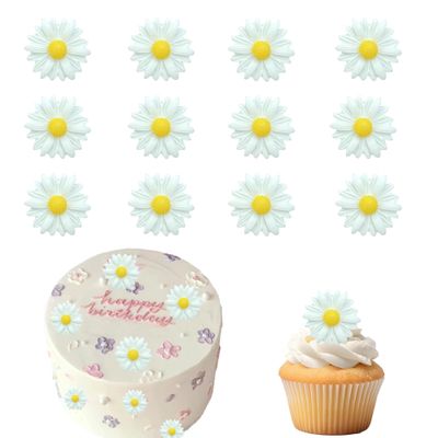 15 PCS Daisy Cupcake Toppers Little White Daisies Flowers Cake Decorations Picks White Flowers for Bridal Engagement BabyShower Birthday Party Spring Theme Decor Supplies