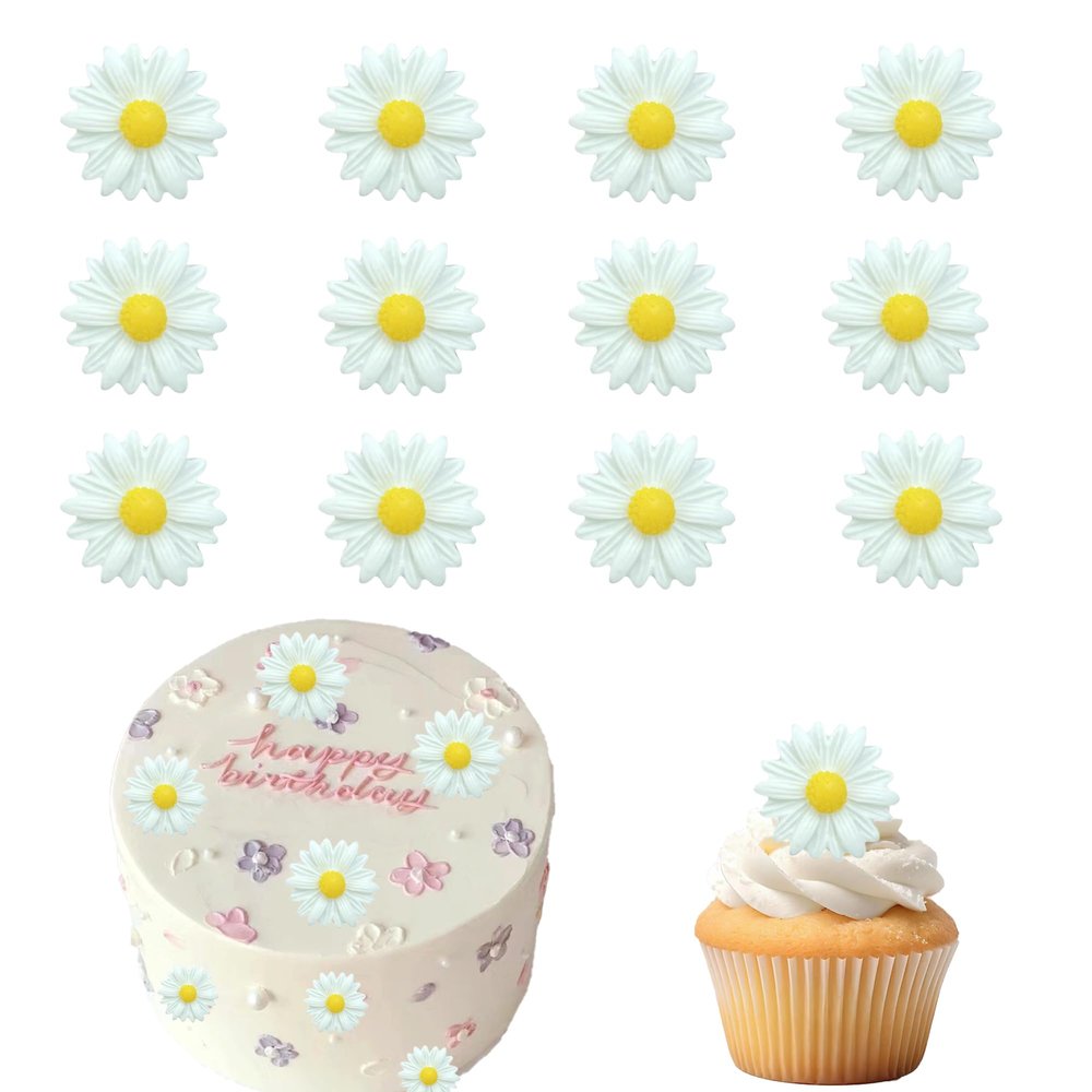 15 PCS Daisy Cupcake Toppers Little White Daisies Flowers Cake Decorations Picks White Flowers for Bridal Engagement BabyShower Birthday Party Spring Theme Decor Supplies